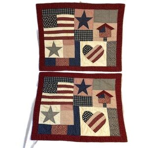 Vintage Country Patchwork Quilted Pillow Covers Americana Flag